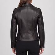 Women's Black Studded Leather Biker Jacket — Greenwood