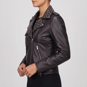 Women's Black Studded Leather Biker Jacket — Greenwood