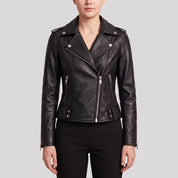 Women's Black Leather Biker Jacket — Channing
