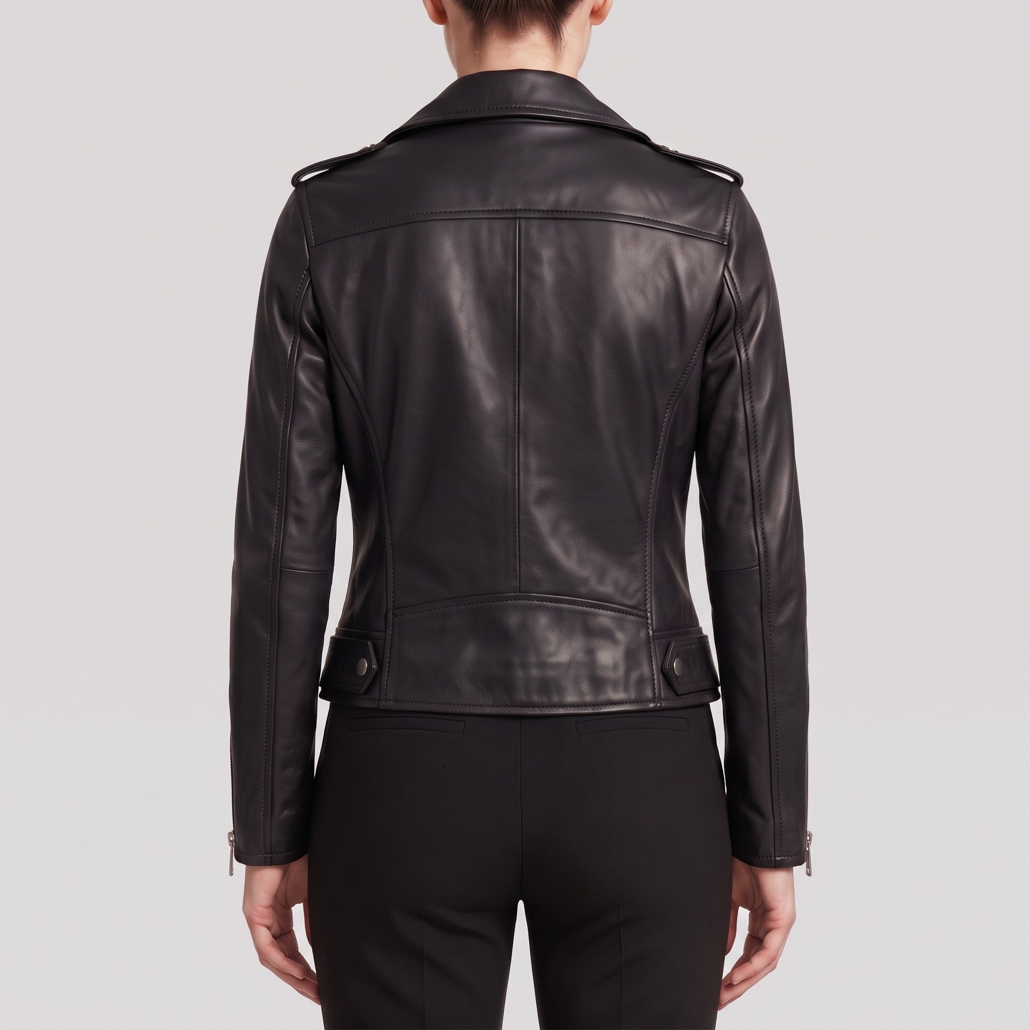 Women's Black Leather Biker Jacket — Channing