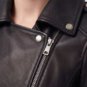 Women's Black Leather Biker Jacket — Channing