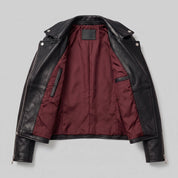 Women's Black Leather Biker Jacket — Channing