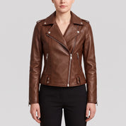 Women's Brown Leather Biker Jacket — Channing