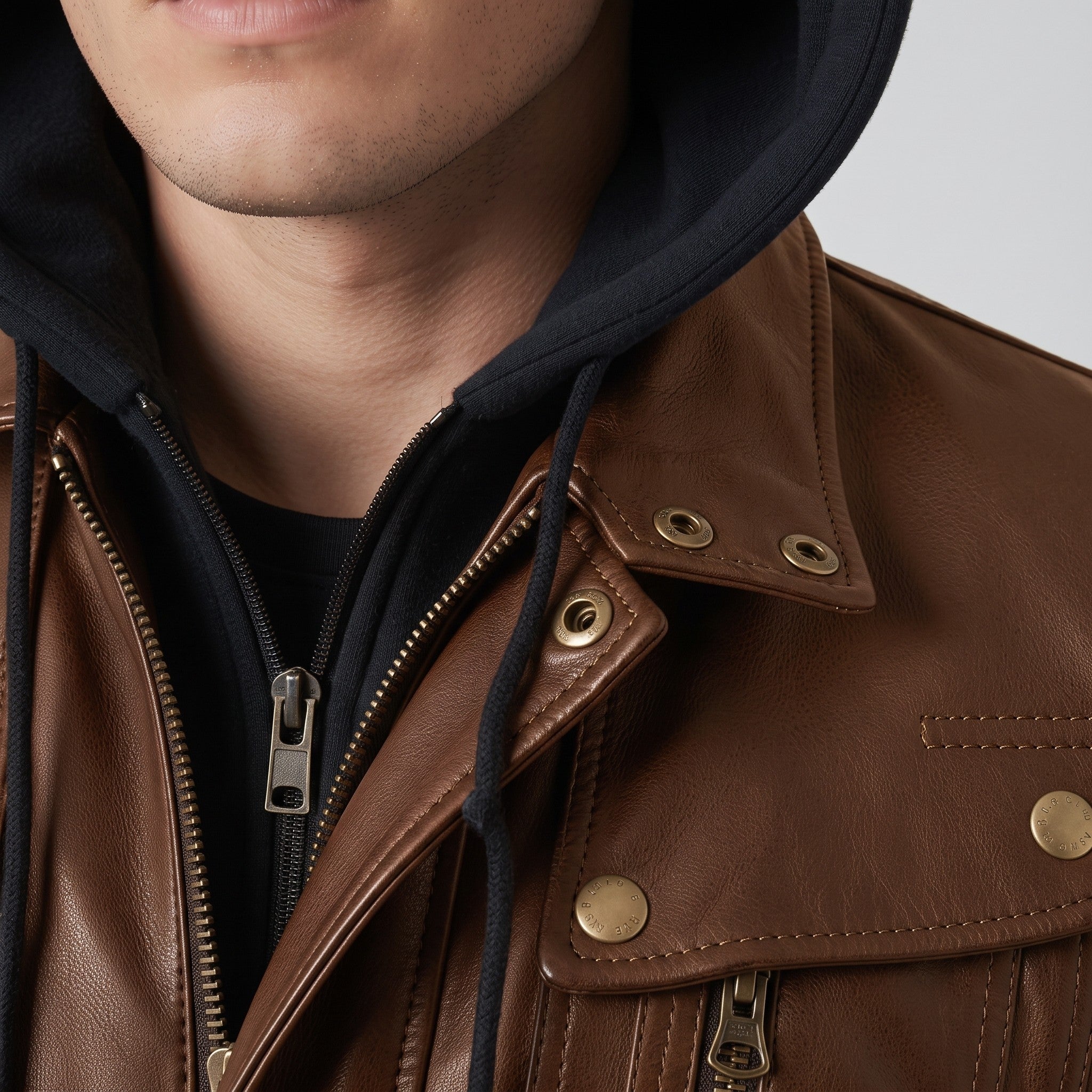 Men's Brown Hooded Leather Biker Jacket — Upton
