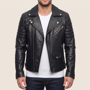 Men's Black Leather Biker Jacket — Hunter