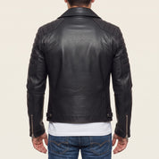 Men's Black Leather Biker Jacket — Hunter