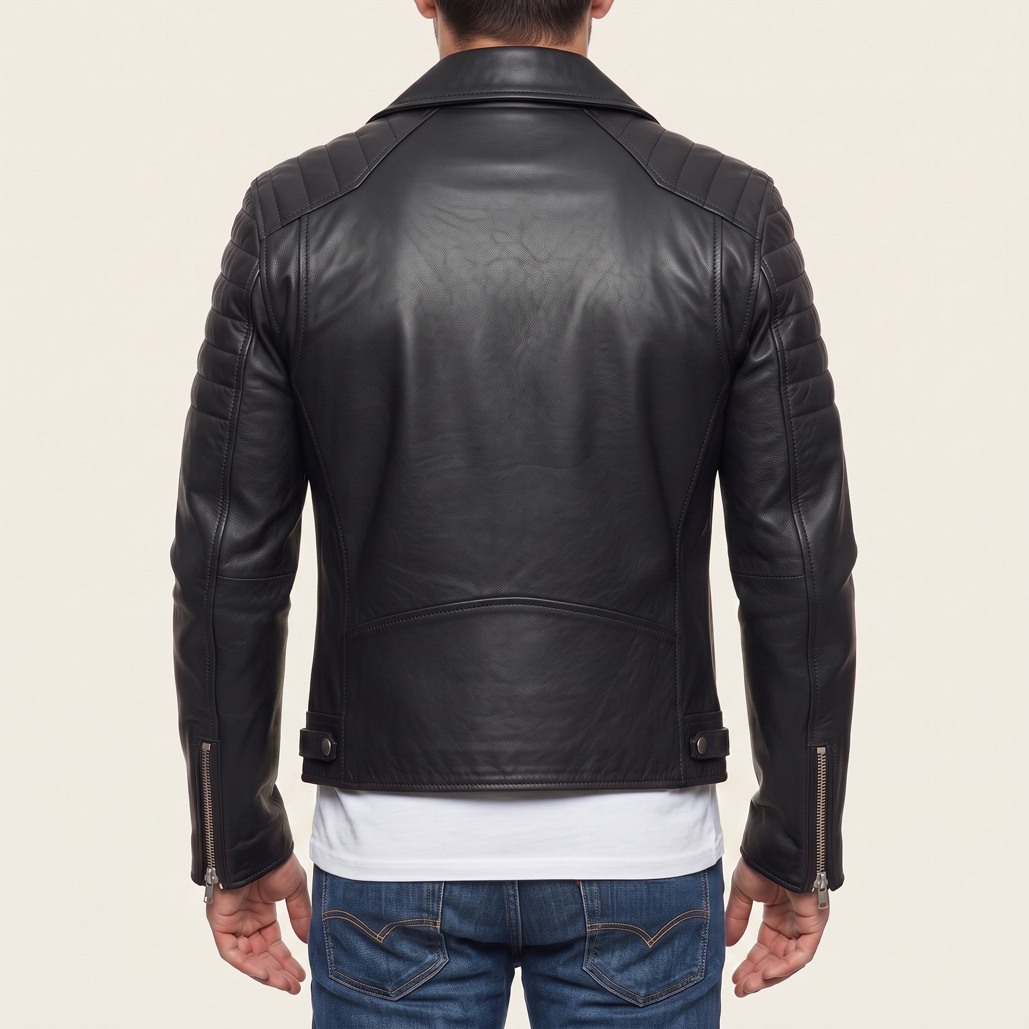 Men's Black Leather Biker Jacket — Hunter