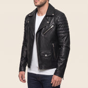 Men's Black Leather Biker Jacket — Hunter