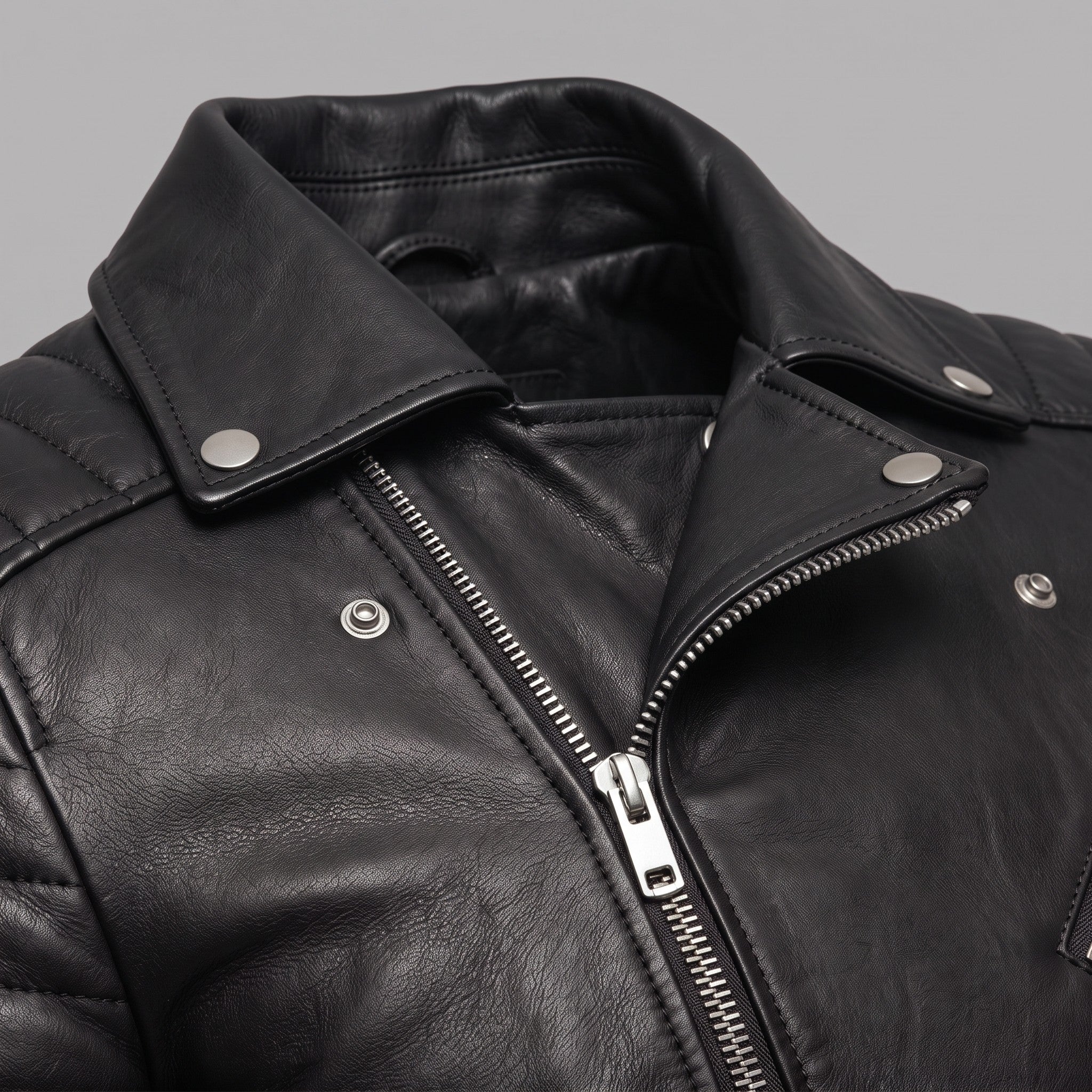 Men's Black Leather Biker Jacket — Hunter