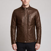 Men's Brown Leather Biker Jacket — Belstone