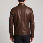Men's Brown Leather Biker Jacket — Belstone