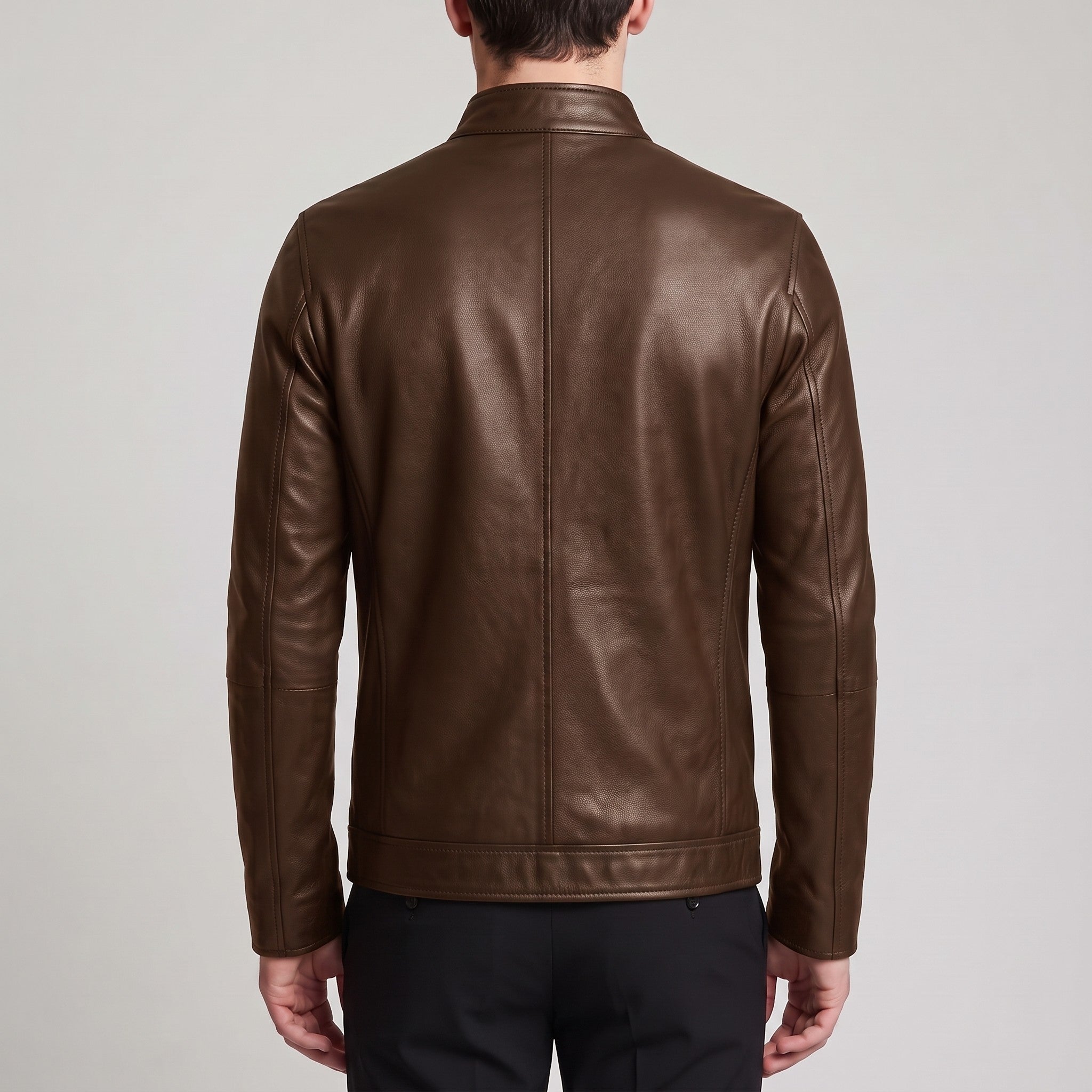 Men's Brown Leather Biker Jacket — Belstone
