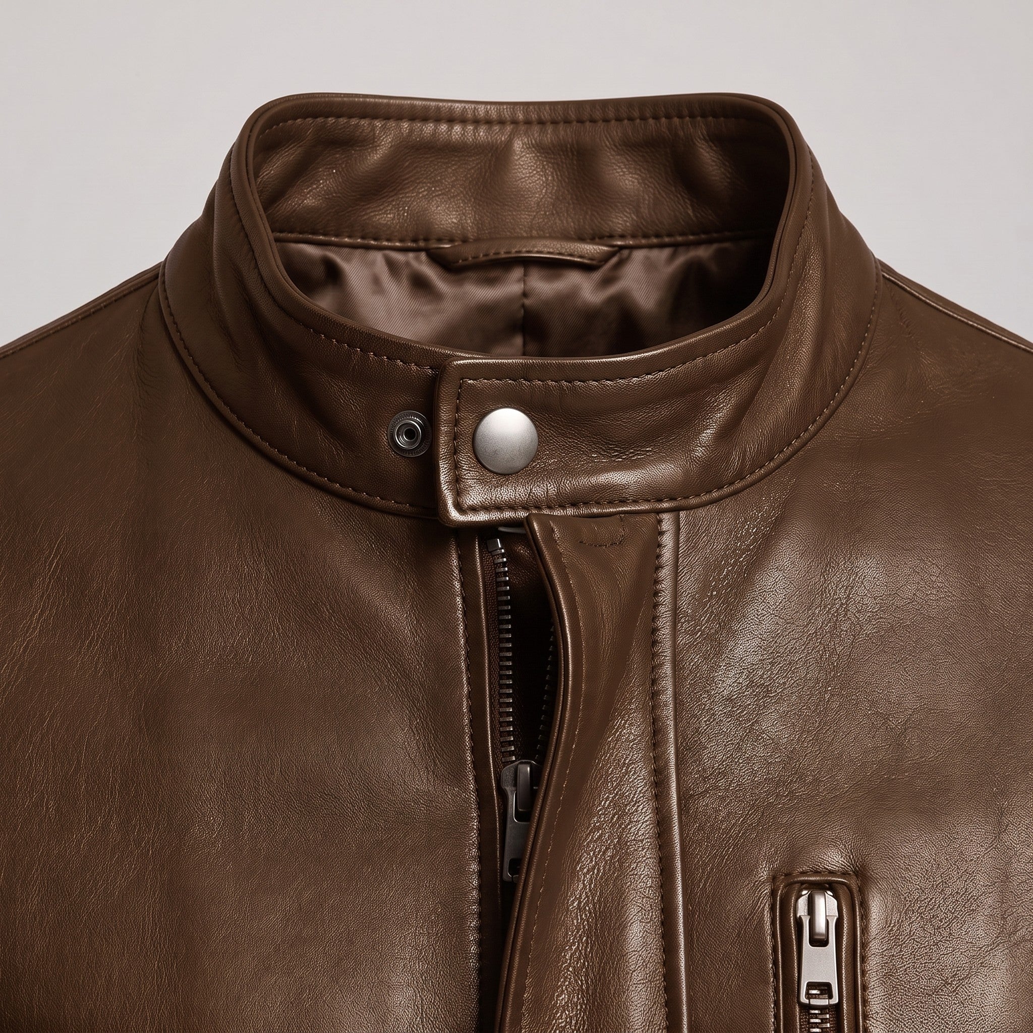 Men's Brown Leather Biker Jacket — Belstone