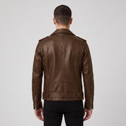 Men's Brown Belted Leather Biker Jacket — Avening