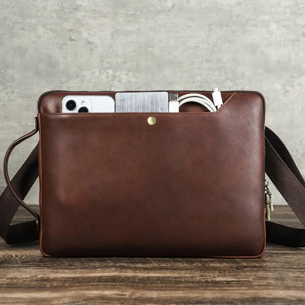 Men's Leather Crossbody Bag, 14-Inch Multifunctional Laptop Sleeve Case Shoulder Bag— Cranbourne