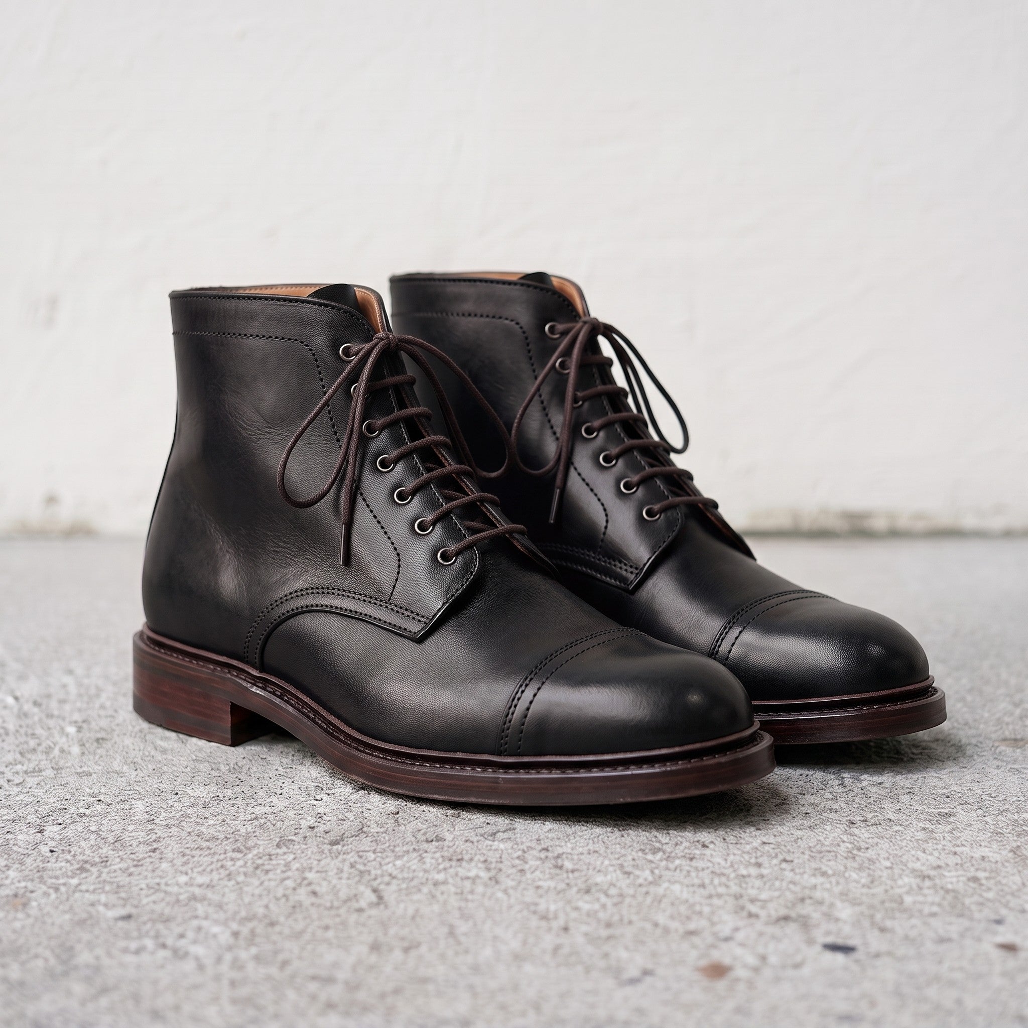 Men's Black Cap-Toe Leather Derby Ankle Boots — Ickleton