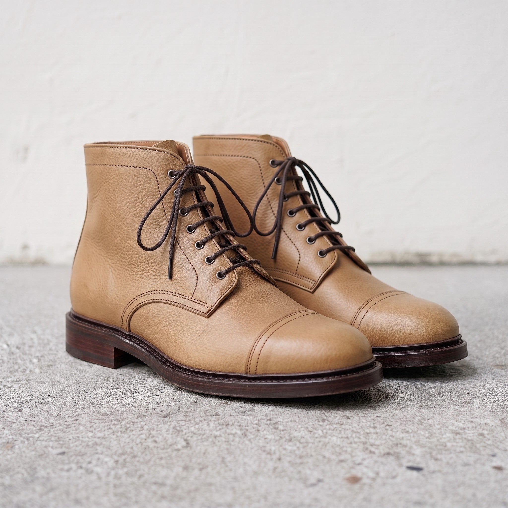 Men's Tan Cap-Toe Leather Derby Ankle Boots — Ickleton