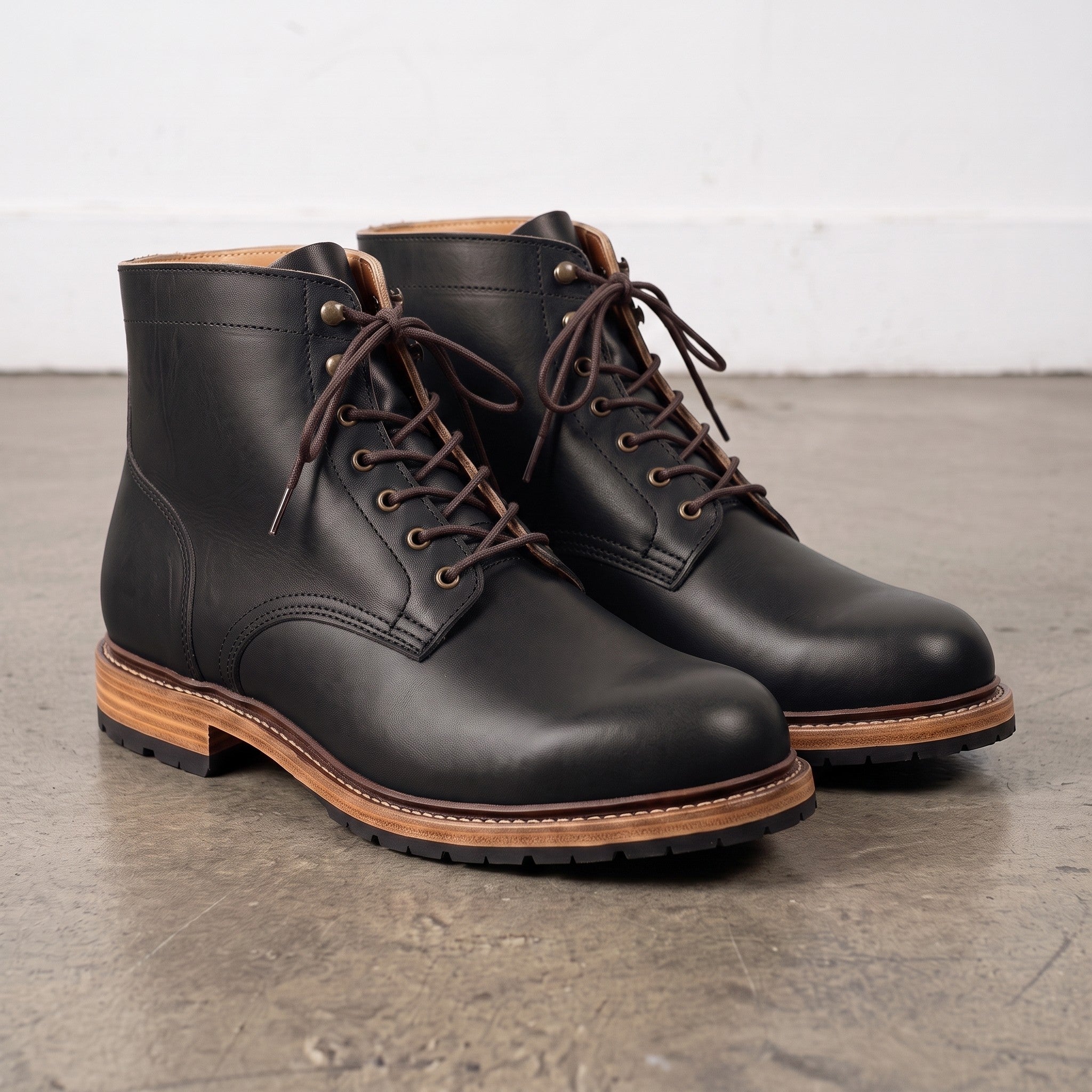 Men's Black Plain-Toe Leather Ankle Boots — Avonside