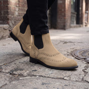 Men's Tan Wingtip Suede Chelsea Boots — Biddestone