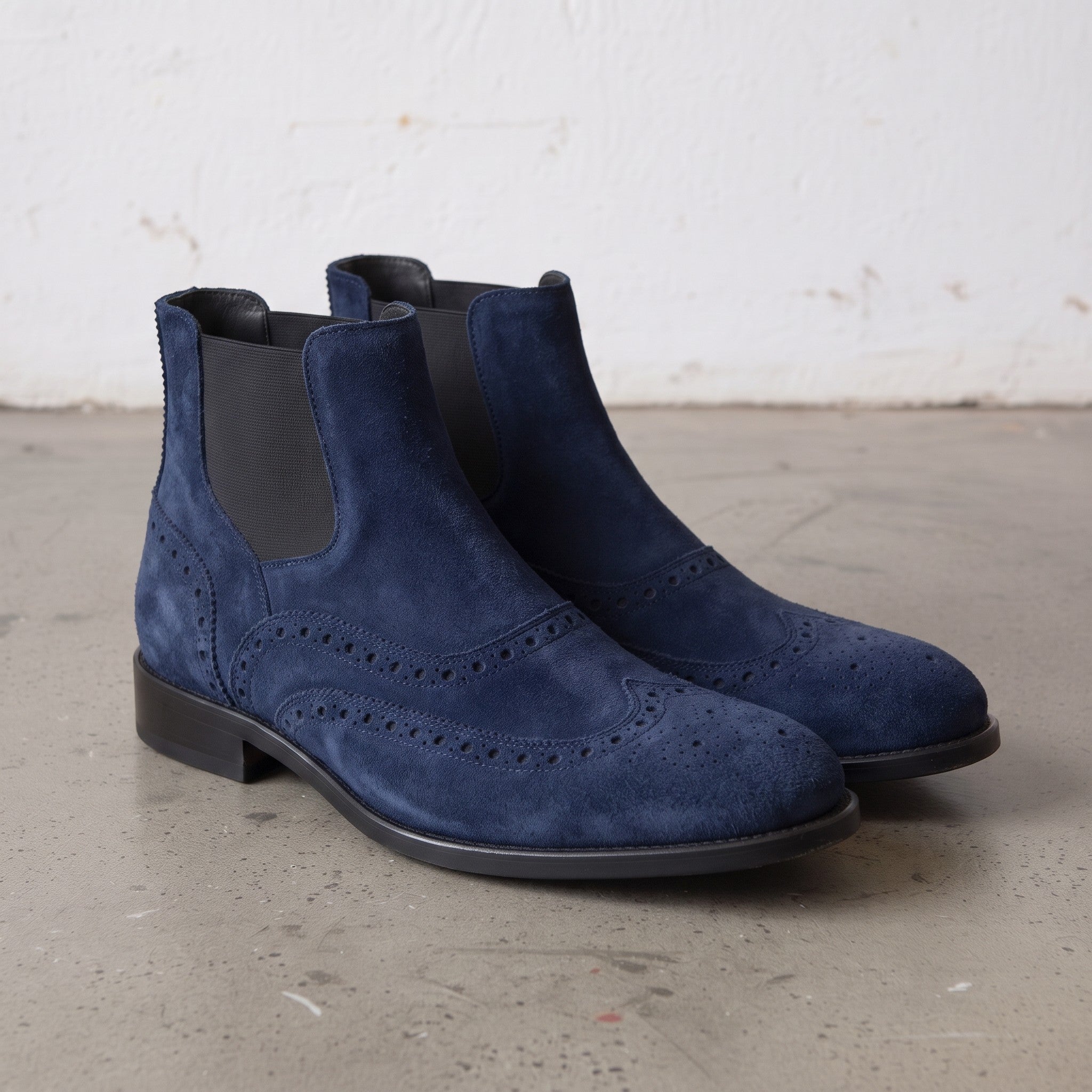 Men's Navy Blue Wingtip Suede Chelsea Boots — Biddestone