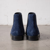 Men's Navy Blue Wingtip Suede Chelsea Boots — Biddestone
