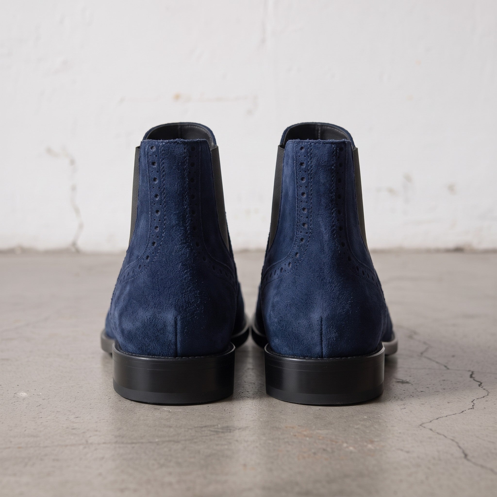 Men's Navy Blue Wingtip Suede Chelsea Boots — Biddestone