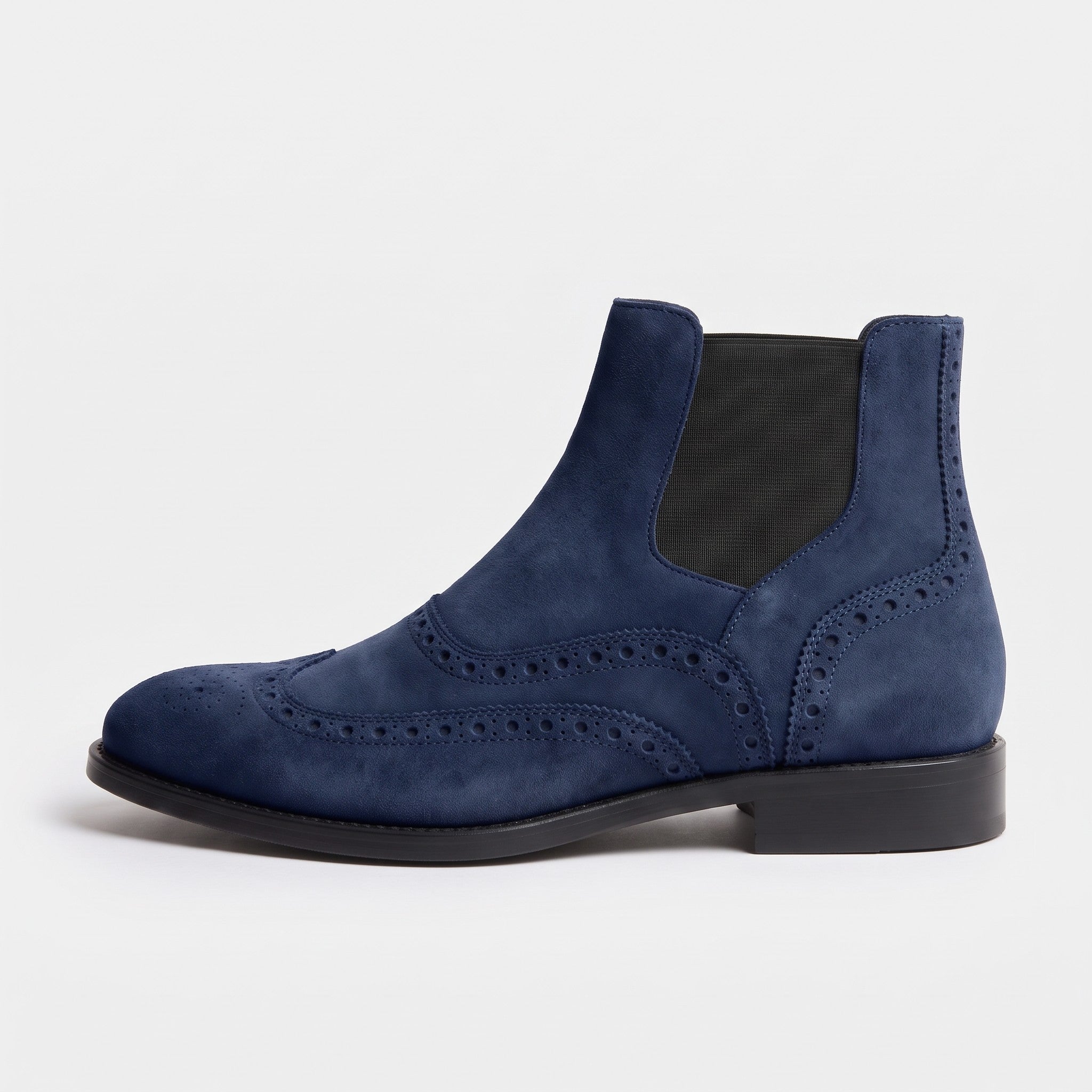 Men's Navy Blue Wingtip Suede Chelsea Boots — Biddestone