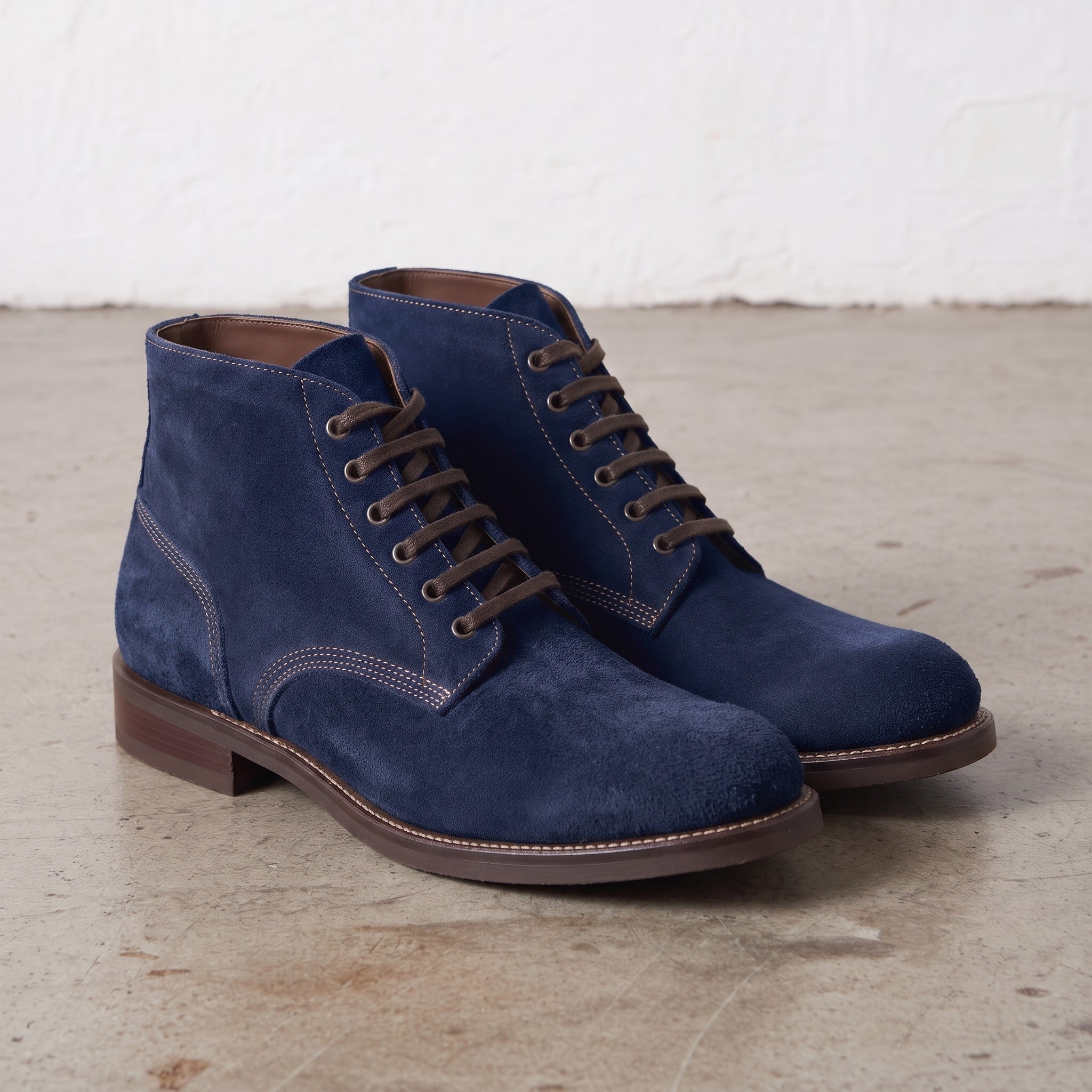 Men's Navy Blue Plain-Toe Suede Ankle Boots — Wallingford