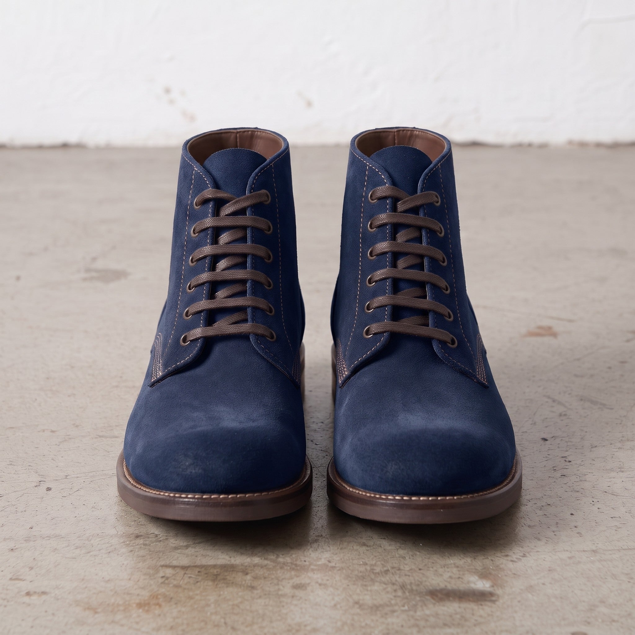 Men's Navy Blue Plain-Toe Suede Ankle Boots — Wallingford