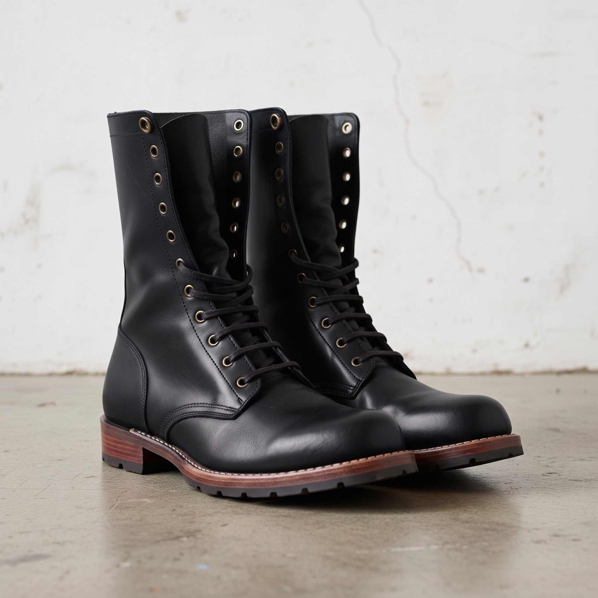 Men's Black Plain-Toe Leather Combat Boots — Bickham