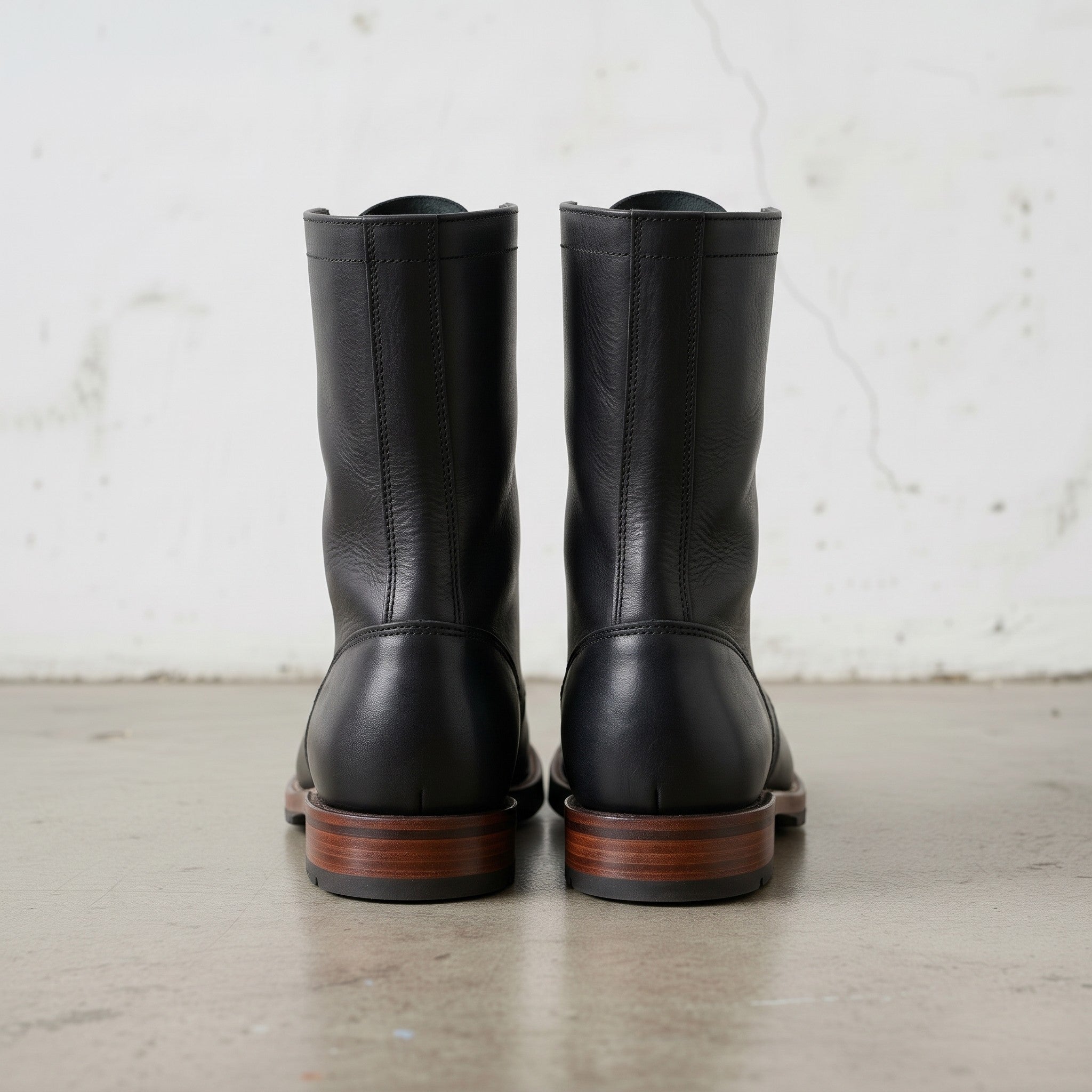 Men's Black Plain-Toe Leather Combat Boots — Bickham