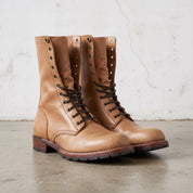 Men's Tan Plain-Toe Leather Combat Boots — Bickham