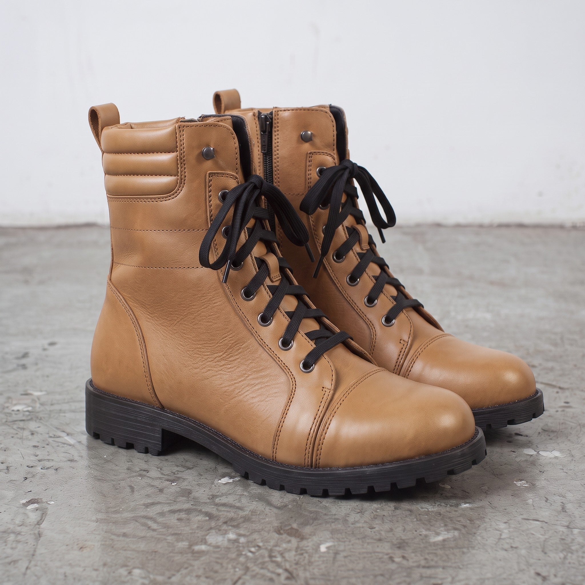 Men's Tan Cap-Toe Leather Combat Boots — Storey