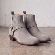 Men's Light Gray Plain-Toe Suede Harness Boots — Dalton