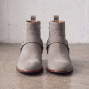 Men's Light Gray Plain-Toe Suede Harness Boots — Dalton