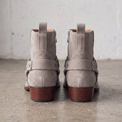 Men's Light Gray Plain-Toe Suede Harness Boots — Dalton