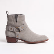 Men's Light Gray Plain-Toe Suede Harness Boots — Dalton