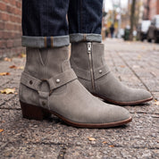 Men's Light Gray Plain-Toe Suede Harness Boots — Dalton