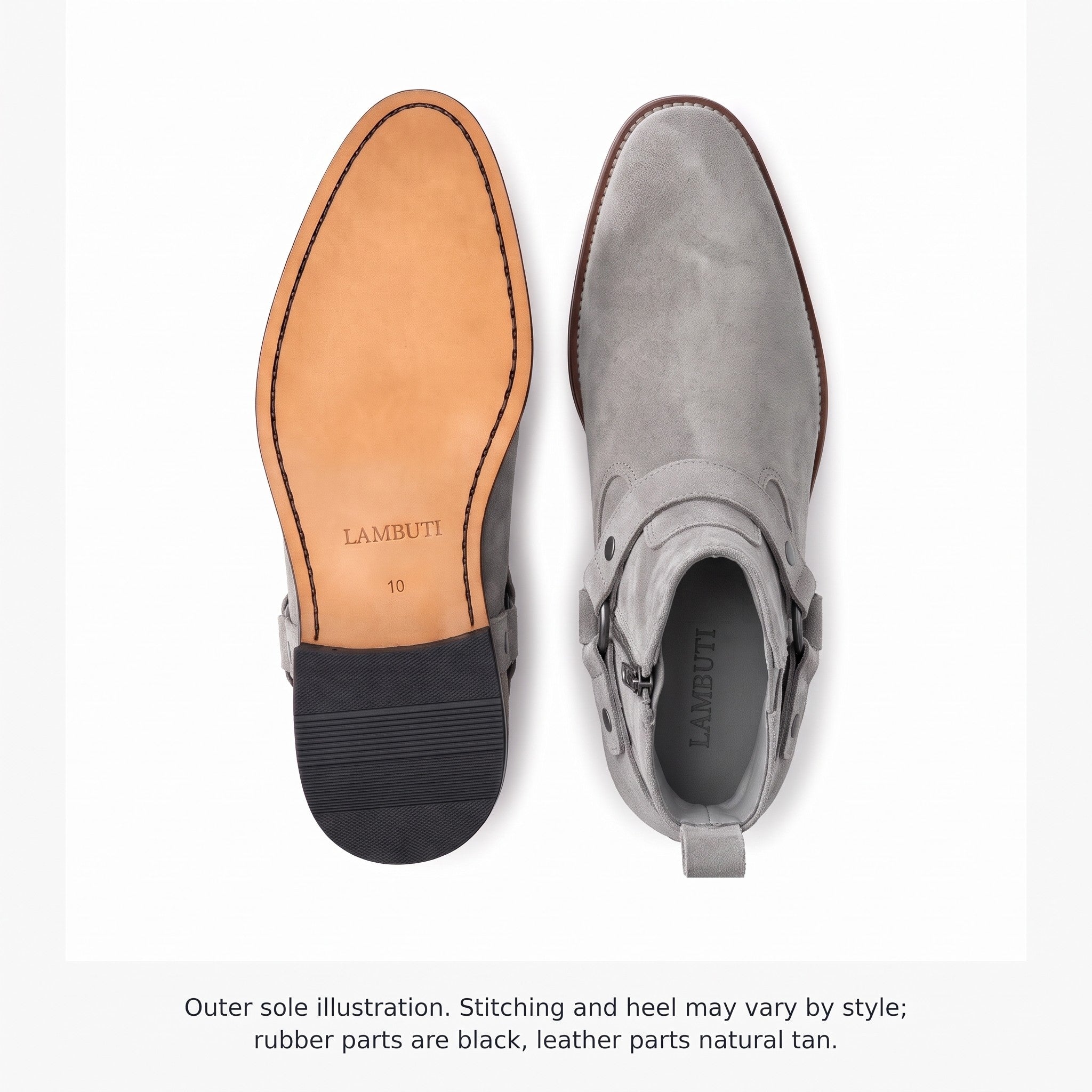 Men's Light Gray Plain-Toe Suede Harness Boots — Dalton