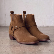 Men's Brown Plain-Toe Suede Harness Boots — Dalton