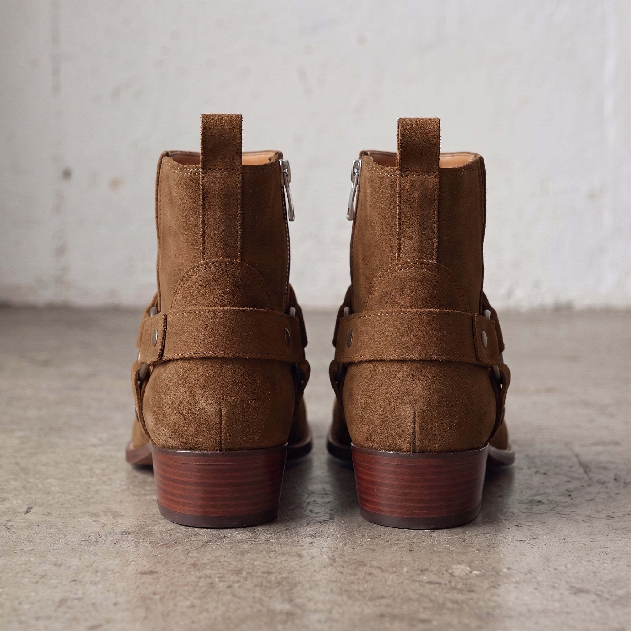 Men's Brown Plain-Toe Suede Harness Boots — Dalton