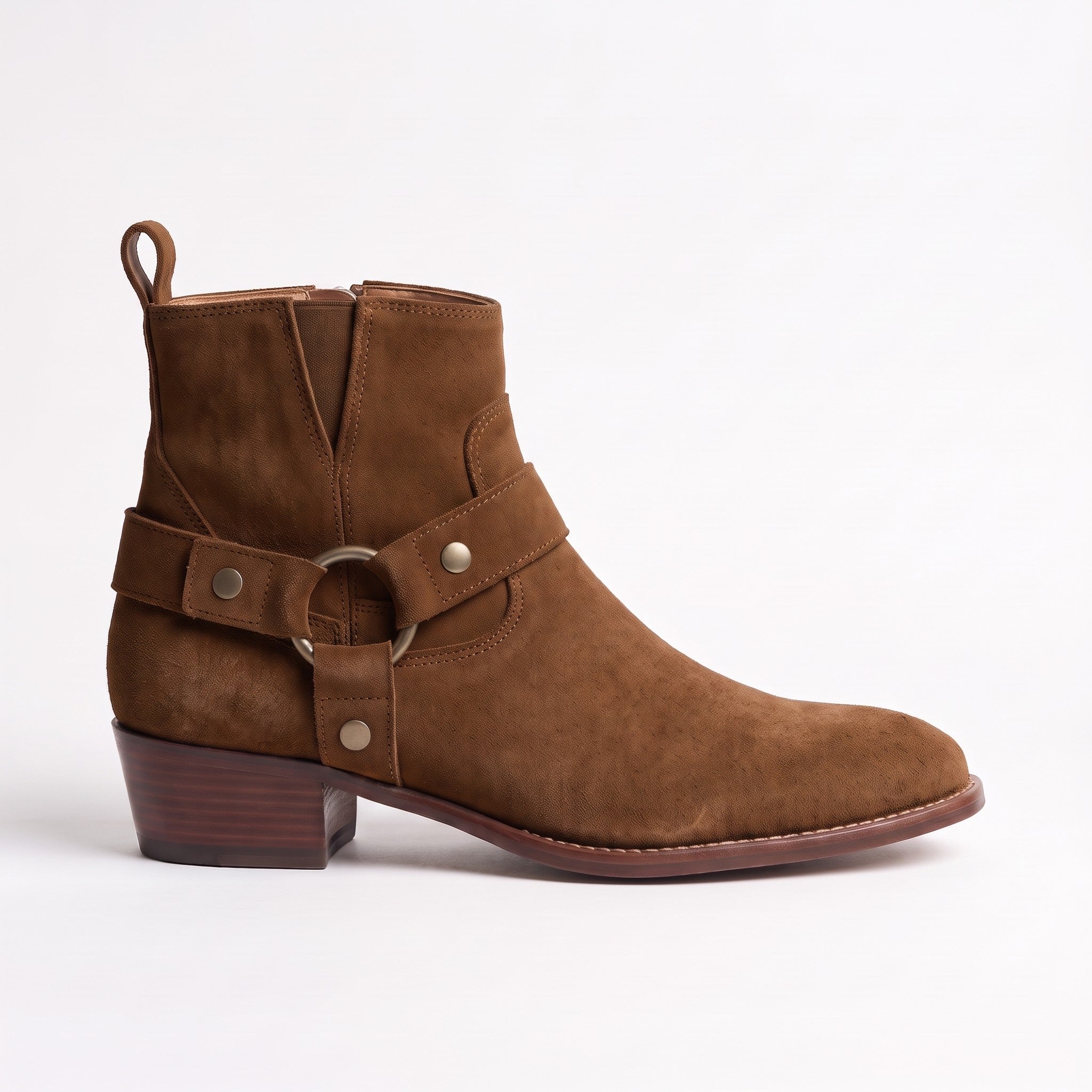 Men's Brown Plain-Toe Suede Harness Boots — Dalton