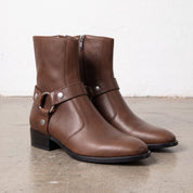 Men's Brown Plain-Toe Leather Zip Harness Boots — Barwood