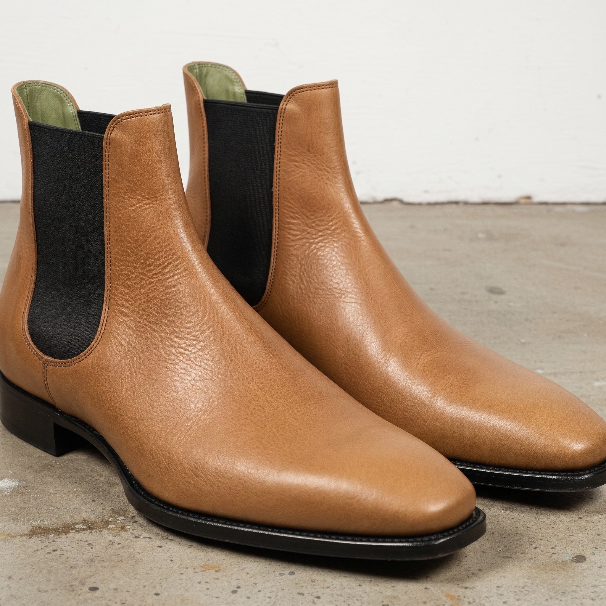Men's Tan and Black Plain-Toe Leather Chelsea Boots — Clawton