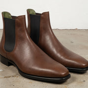 Men's Brown and Black Plain-Toe Leather Chelsea Boots — Clawton