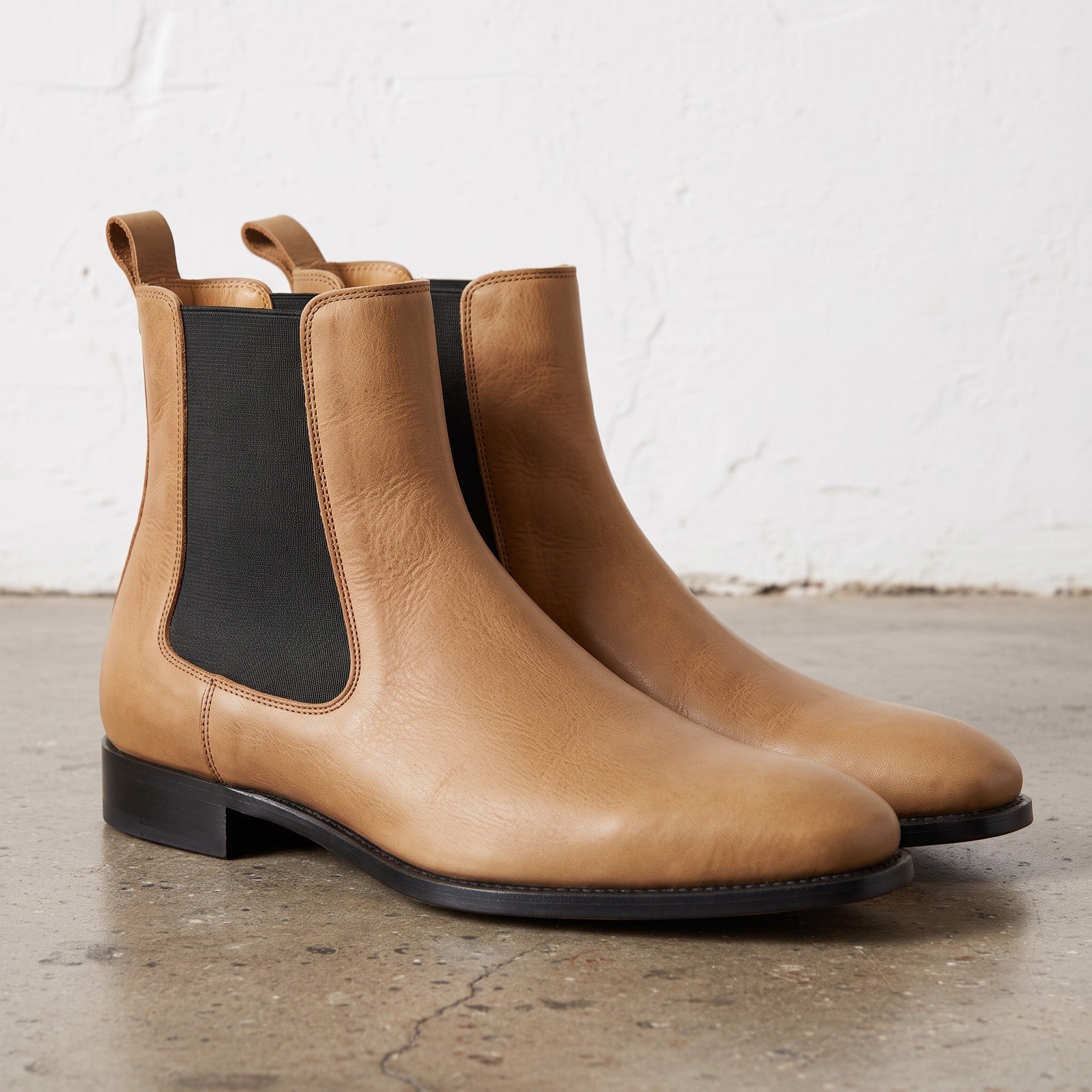 Men's Tan Plain-Toe Leather Chelsea Boots — Gatford