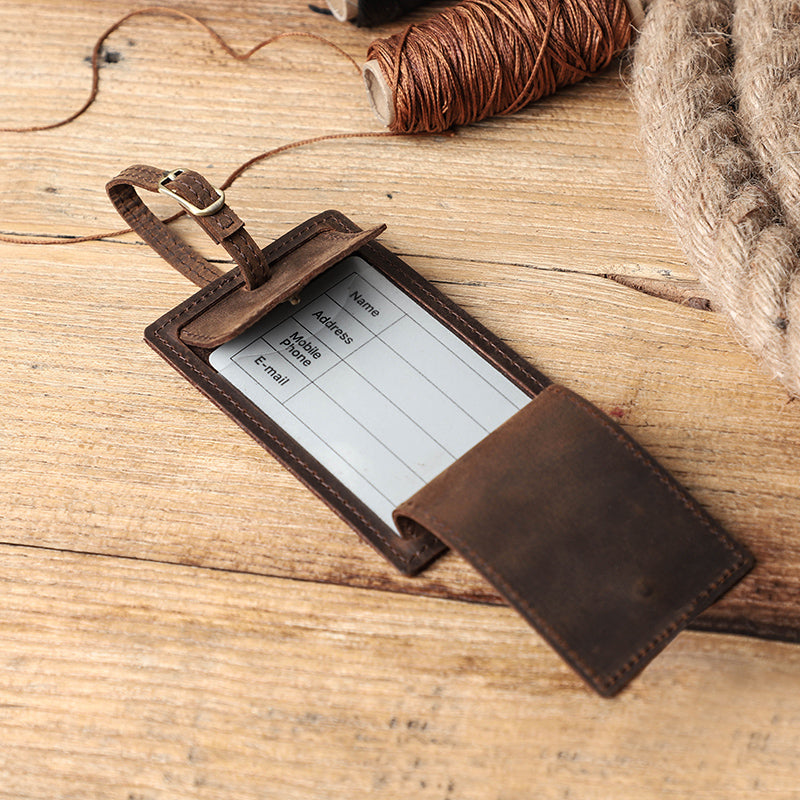 Customized Leather Strap Travel ID Bag - Genuine Waterproof Luggage Tag