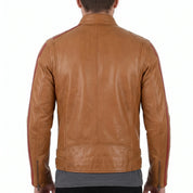 Men's Tan and Cream Leather Biker Jacket — Blakemore