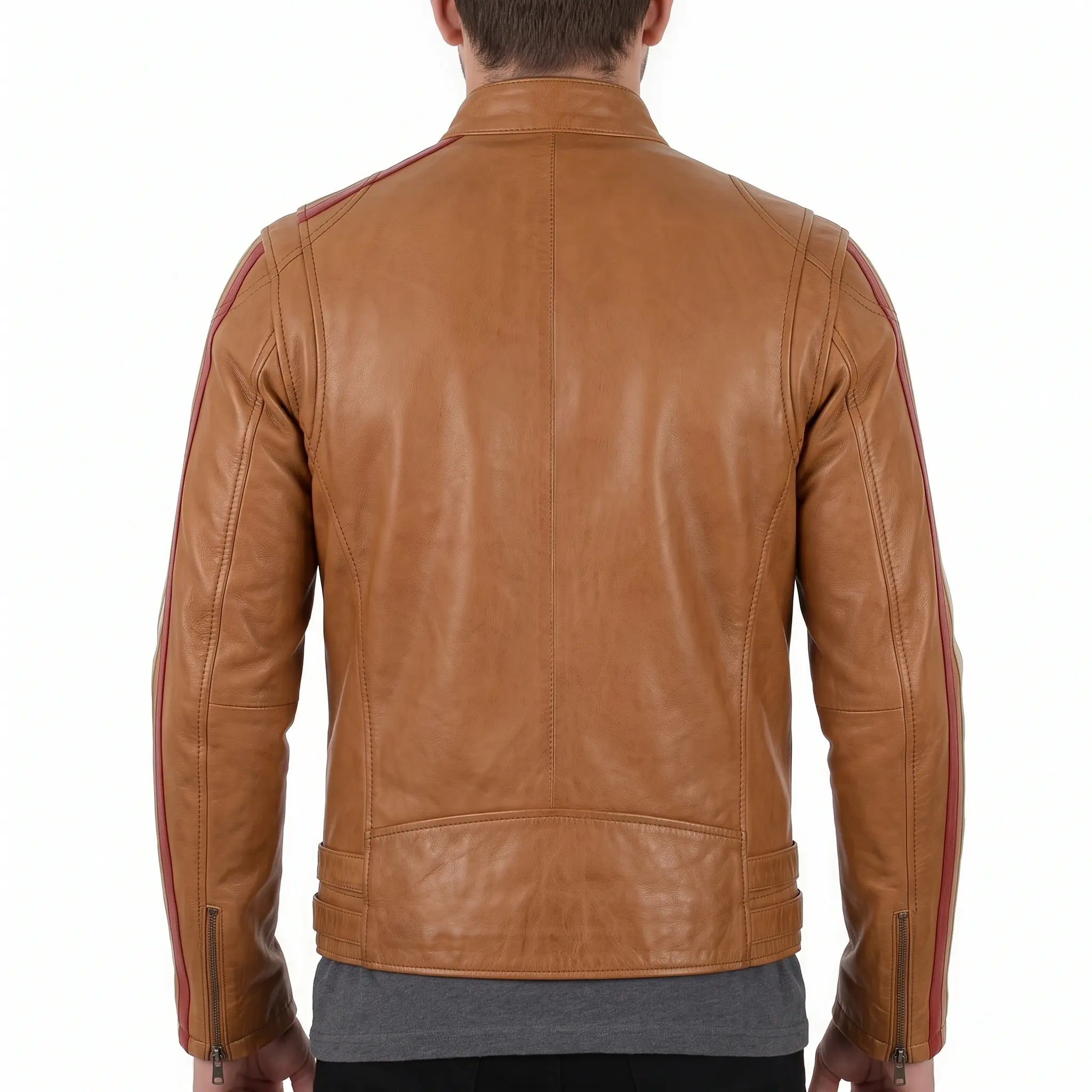 Men's Tan and Cream Leather Biker Jacket — Blakemore