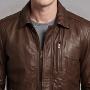 Men's Brown Leather Biker Jacket — Hooper
